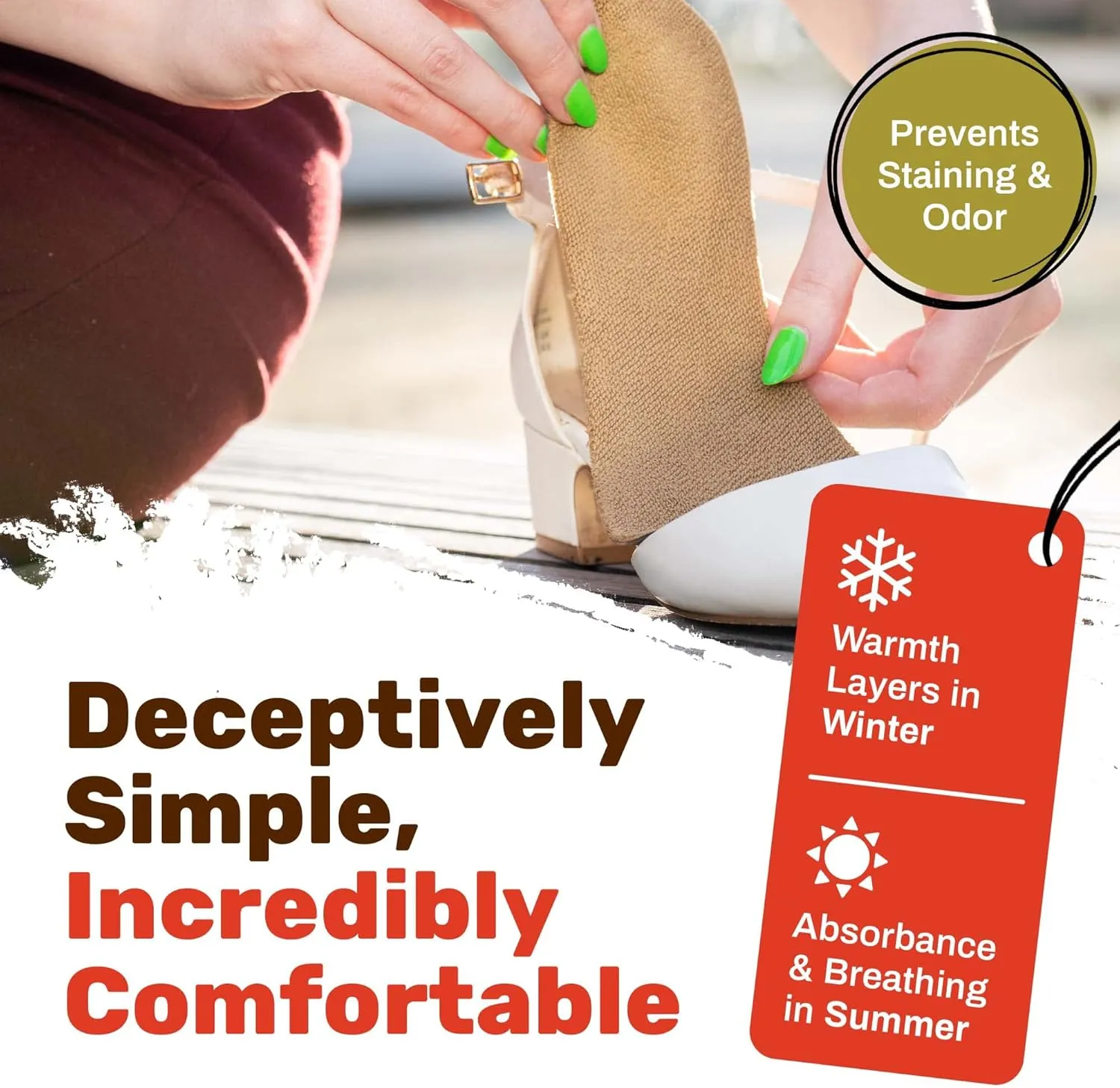 Wool Flat Shoe Insert for Sandals & Sockless Shoes, Comfortable Shoe Insoles with Sweat-Absorbent Natural Fiber & Non-Slip Silicone Grip, Narrow-Cut Shoe Inserts for Women, Brown, Size 40 - SoxsolS