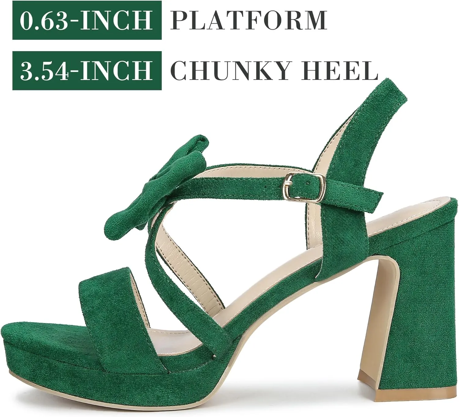 WSKEISP Women's Bow Knot Platform Heels Round Toe Chunky Block Heeled Sandals Comfortable Ankle Strap Wedding Party Dress Shoes