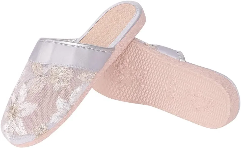 XGOPTS Chinese Mesh Slippers for Women Girls Summer Floral Mesh Sandals Slides Soft Lightweight Indoor House Slippers Flip Flops