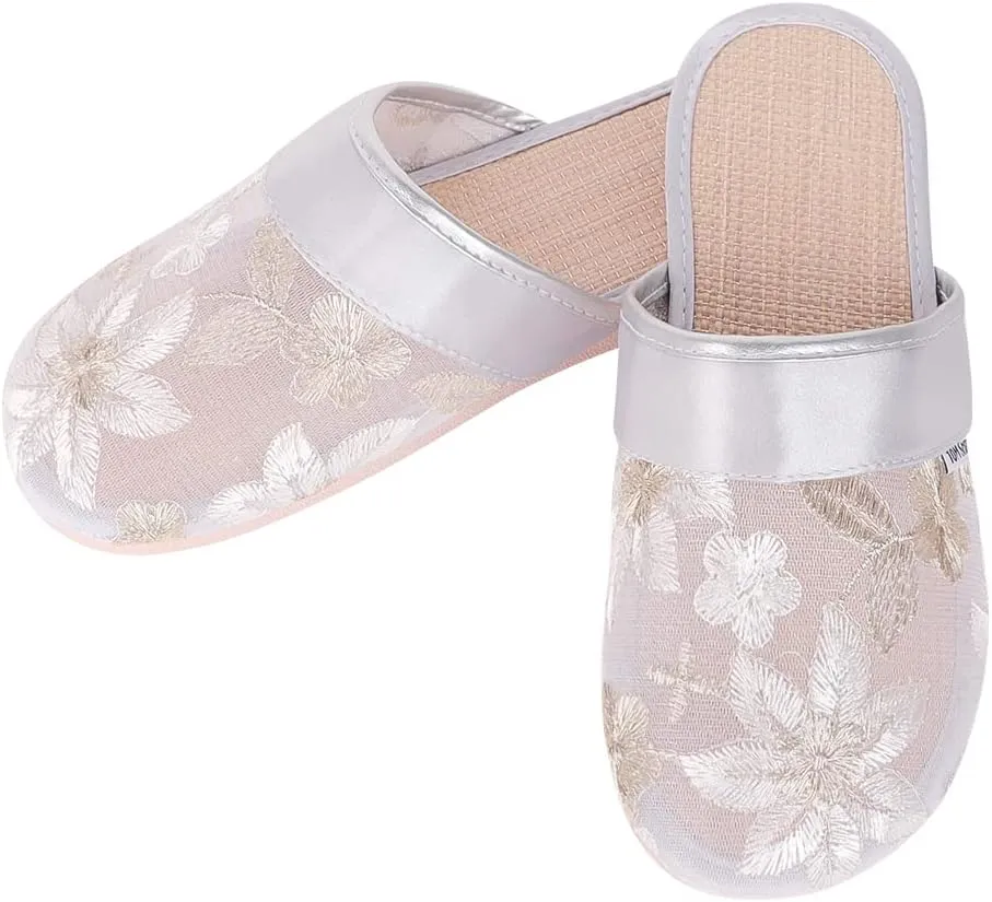 XGOPTS Chinese Mesh Slippers for Women Girls Summer Floral Mesh Sandals Slides Soft Lightweight Indoor House Slippers Flip Flops