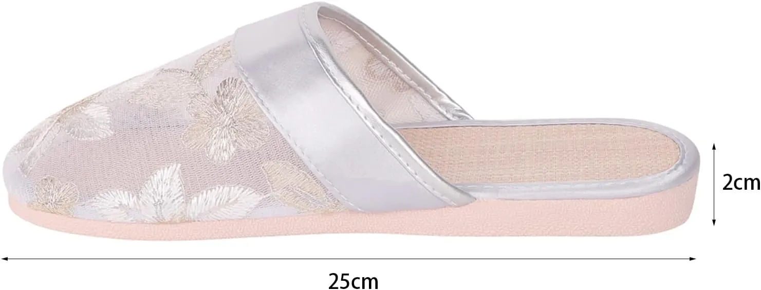 XGOPTS Chinese Mesh Slippers for Women Girls Summer Floral Mesh Sandals Slides Soft Lightweight Indoor House Slippers Flip Flops