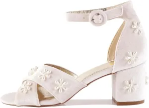 XYD Women Graceful Bloom Pearl Flower Bridal Sandals Ankle Strap Open Toe Chunky Low Heels Romantic Shoes