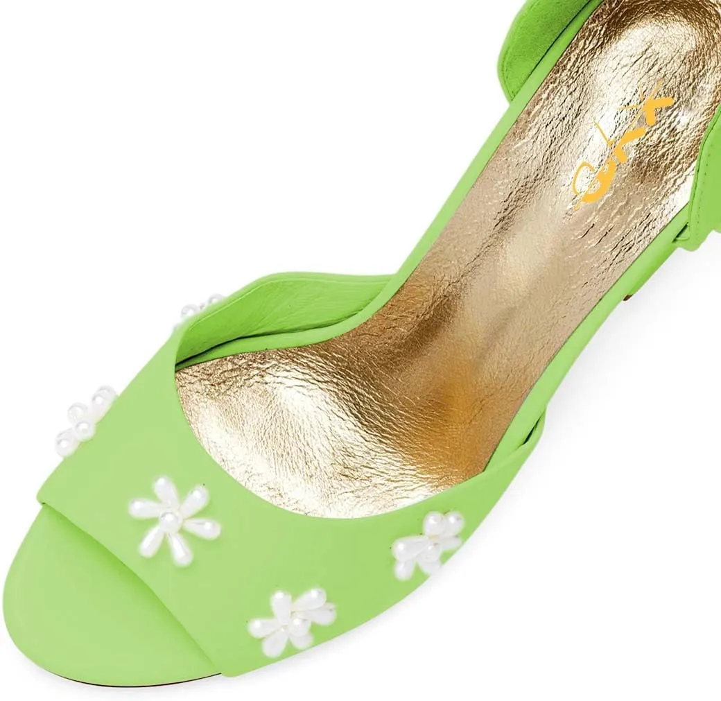 XYD Women Open Toe Sandals with Bloom Pearl Flower Ankle Strap Lace-up Chunky Block Heel Wedding Bridal Shoes