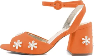 XYD Women Peep Toe Velvet Sandals Bloom Pearl Flower Ankle Strap Chunky Block Heel Wedding Bridal Shoes