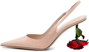 XYD Women's Romantic Rose Heel (100mm) Closed Pointed Toe Slingbacks Pumps Sexy Lady Formal Event Evening Fashion Shoes