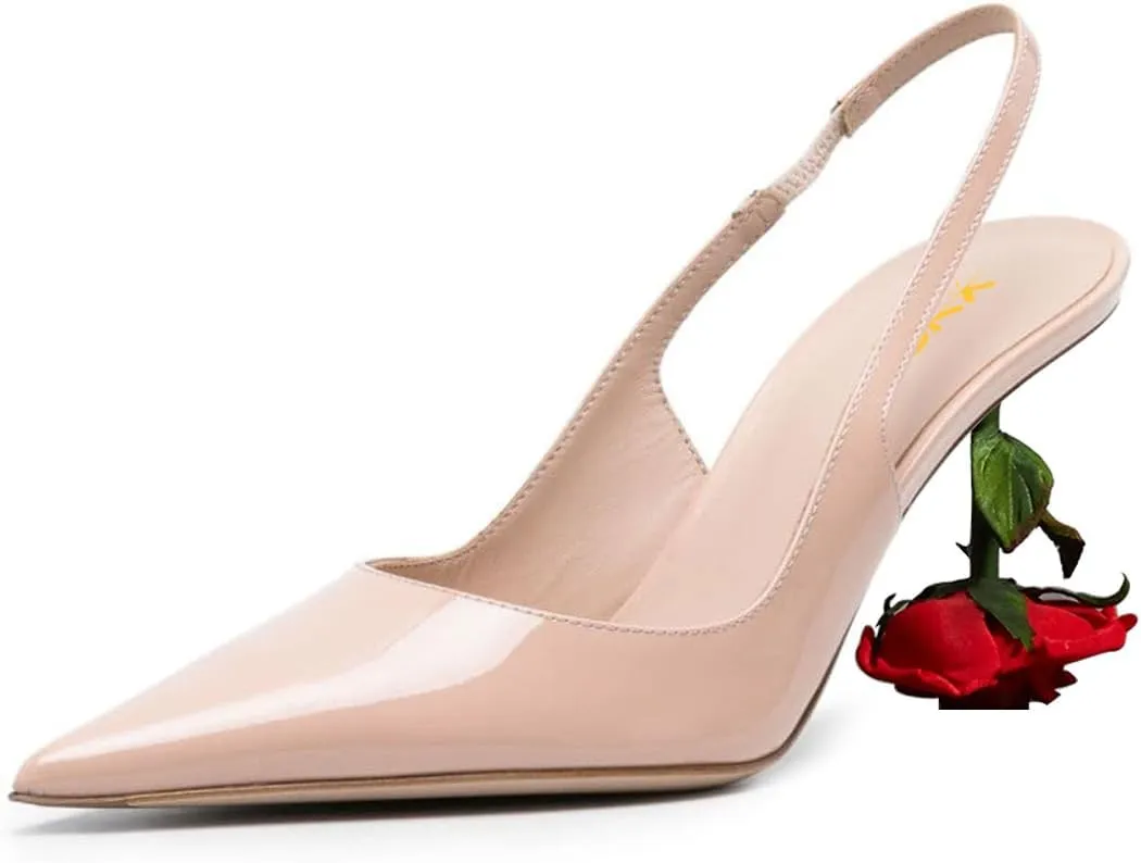 XYD Women's Romantic Rose Heel (100mm) Closed Pointed Toe Slingbacks Pumps Sexy Lady Formal Event Evening Fashion Shoes