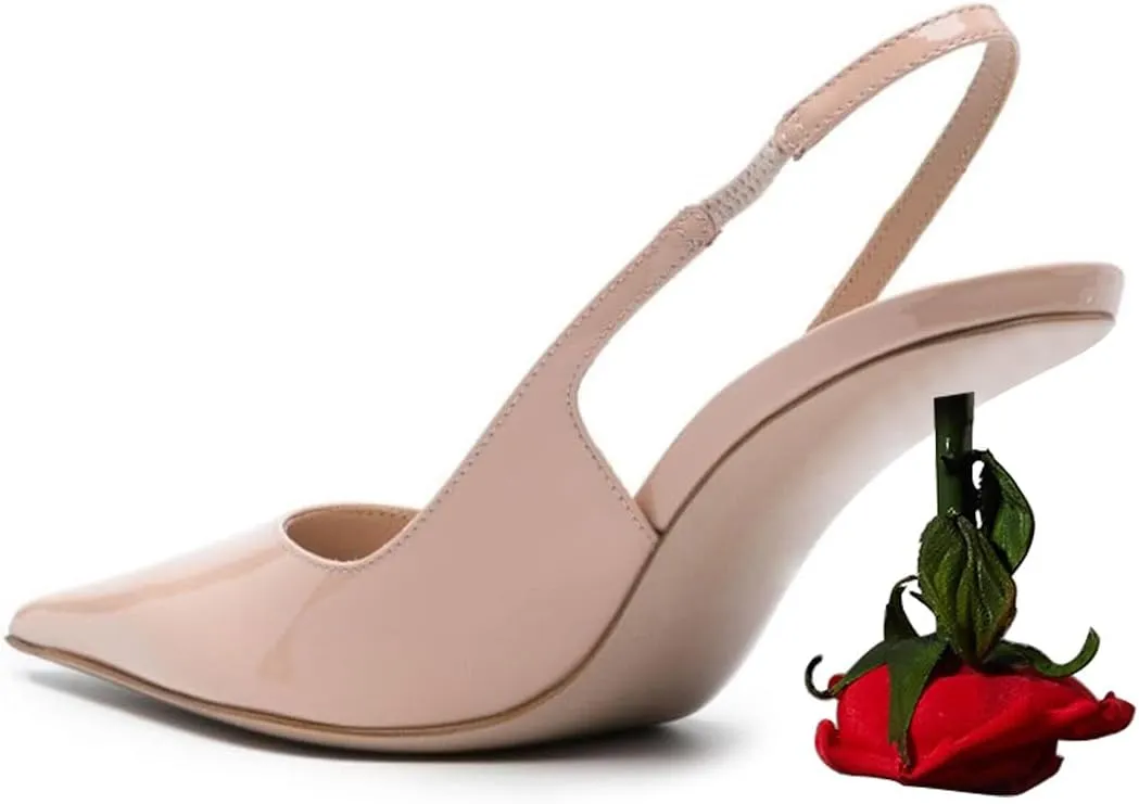 XYD Women's Romantic Rose Heel (100mm) Closed Pointed Toe Slingbacks Pumps Sexy Lady Formal Event Evening Fashion Shoes