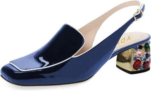 YDN Women Classic Pumps Colorful Rhinestone Block Low Heels Closed Square Toe Formal Loafer Formal Office Lady Shoe Size 4-16 US