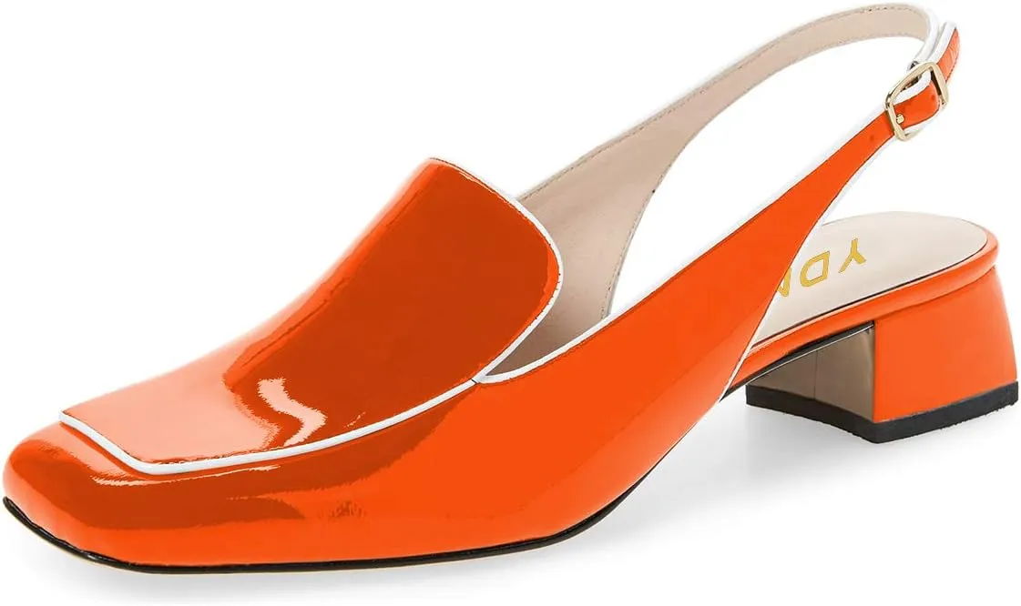 YDN Women Closed Square Toe Block Low Heels Slingback Formal Loafer Dressy Shoes Office Lady Pump Size 4-15 US