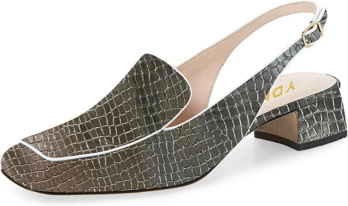 YDN Women Closed Square Toe Block Low Heels Slingback Formal Loafer Dressy Shoes Office Lady Pump Size 4-15 US