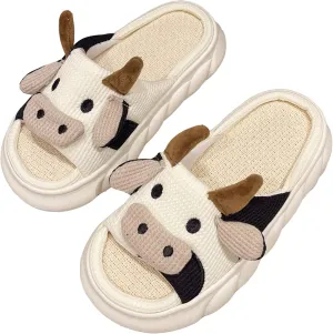 YILANLAN Women slippers Animal slippers Cartoon pig slippers Linen slippers at home Cute and comfortable plush slippers cow shoes